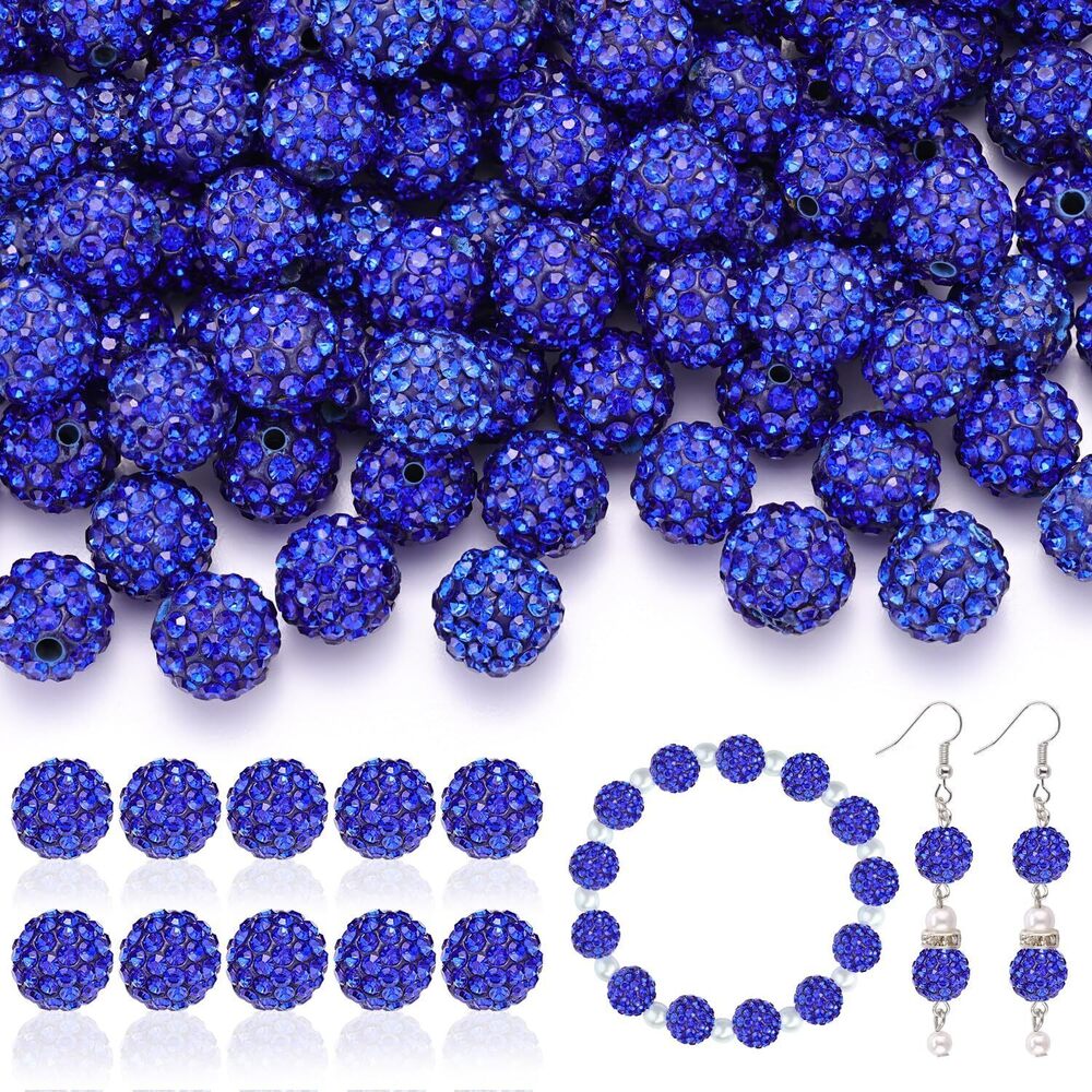 4325 200pcs 10mm Rhinestone Beads for Jewelry Making, Dark Blue Shiny Round